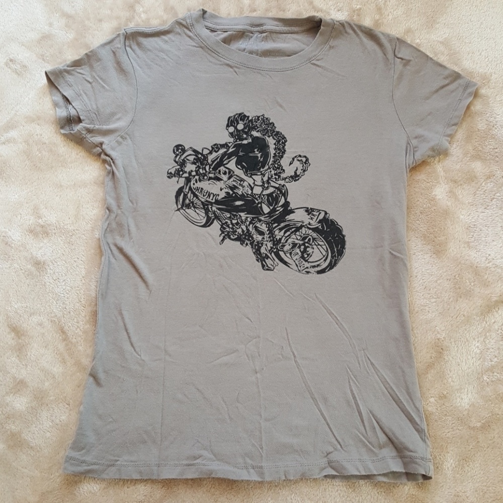 Grey t-shirt with black writing